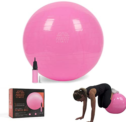 Phoenix Fitness Exercise Ball - Gym Ball for Yoga, Fitness, Pregnancy with Hand Pump - Anti-Burst Swiss Ball for Core, Balance & Stability - Pink, 65cm