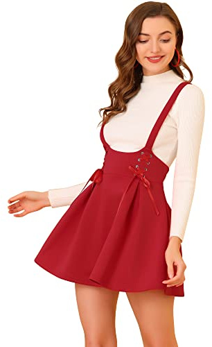 Allegra K Gonna da Donna a Vita Alta, con Lacci, Linea ad A, Mini Reggicalze, Rosso, M