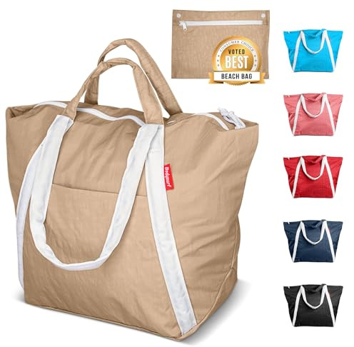 Bodysurf Packable Travel Beach Tote Bag, Ripstop Nylon, Waterpoof, Sand Proof Fabric, Lightweight, Packable & Foldable - Medium Size for Cruise, Swim, Pool, Vacation, Men, Women - M, 13.5 x 21 x 8 in