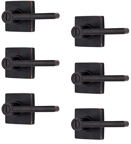 BRINKS – 6-Pack Tuscan Bronze Contemporary Bathroom Privacy Straight Door Handle – Straight Door Lever with Lock Indoor Modern in Oil Rubbed Bronze