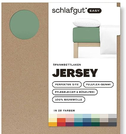 Schlafgut Easy Jersey Spannbettlaken 180x200 bis 200x200 Green Mid, Spannbetttuch aus 100% Baumwolle