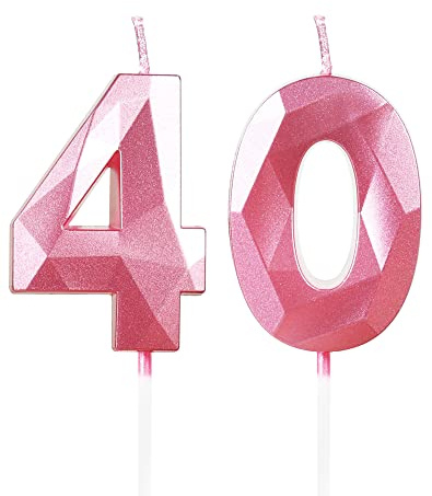 Yiran Pink 40th Birthday Candles, Number 40 Happy Birthday Candles, Pink Cake Topper Decorations for Birthday Party, Wedding Anniversary Celebration Supply for Girls Women