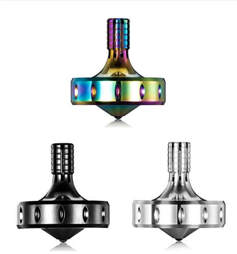 Peonza giratoria de Metal de precisión, Perfectamente equilibrada, Rotación Suave, Tiempo de rotación prolongado, Más de 10 Minutos fácilmente, Juguete EDC portátil (3PCS Negro+Plata+Iridiscente/S)