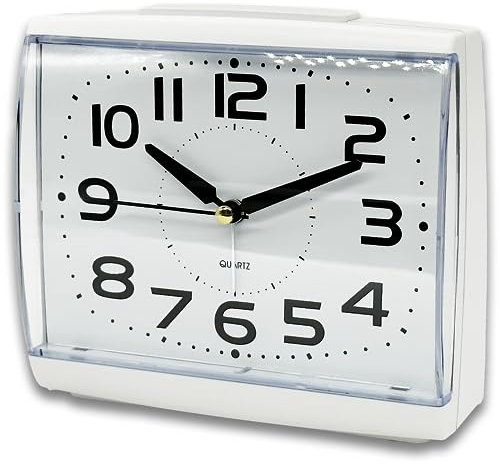 A5 - Silent Non-Ticking Bedside Alarm Clock, Large Size, Analogue Clock with Nightlight, Snooze, Battery Powered, Artdeco Designed suits any decoration. Best for Elderly, Kids and Children (WHITE)