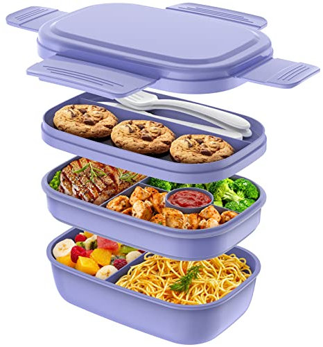 JSCORES Lunch Box for Adults,1900ml Bento Box for Kids and Adults,Leak-Proof Bento Lunchbox for Work,Picnic,Office,School(A-Purple)