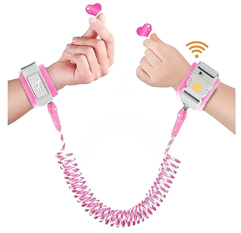 WSZCML Correa de muñeca antipérdida con bloqueo de inducción, arnés para caminar, correa de seguridad para bebé y niño, con reflectante (6.5 pies) - para niños y niñas (rosa de inducción)