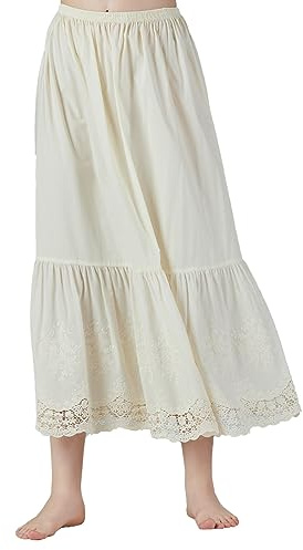 BEAUTELICATE Half Slip Underskirt for Women 100% Cotton A-line Petticoat with Lace Embroidery Summer Skirt Extender Anti-static Underslips Ivory Cream