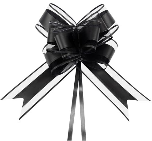 AWCIGG® 50 Stück Große Schleifen, Schwarz Dekoschleife, Ziehschleife, Trauerschleife, Geschenk Schleife mit Geschenkband Matt für Hochzeiten, Auto, Weihnachten, Halloween, Beerdigungen