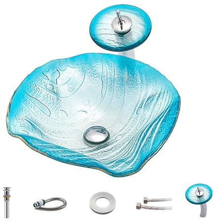 HUHJYUGE Waschbecken Klein, Moderner Aufsatzwaschbecken Badezimmer Platzsparend, Aufsatzwaschtisch Waschtisch Glas Installation Einfach, für Badezimmer/Gäste-WC