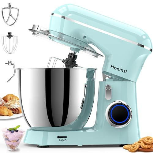 Honinst Stand Mixer, 6.5QT 10-Speed Tilt-Head Electric Stand Mixer, 3-In-1 Kitchen Mixer with Bowl, Dough Hook, Whisk and Beater, Food Mixer for Baking, Cake and Most Home Cooks, Blue