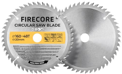 Firecore Jeu de 2 Lames de Scie Circulaire 160 × 20 mm, Disque à Tronçonner en acier à 48 dents, adapté au Bois, au Plastique et autres matériaux, compatible avec Bosch, Dewalt, Makita, etc.
