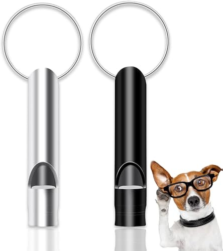 Whilissmsy Dog Whistles for Recall,2 Pcs Dog Training Whistle for Recall（Silver Black）