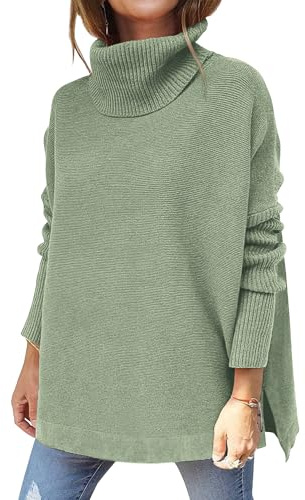 Hormtaer Women's Turtleneck Jumpers Casual Ladies Jumper Sweaters Long Sleeve Tops Sport Pullover Loose Chunky Knitted Cowl Neck Knitwear (Green, M)