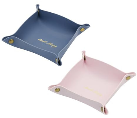 WisePoint Svuotatasche 2 PZ, PU Leather Vassoio Portaoggetti per gli Uomini e le Donne, Elegante Vassoio Piccolo per Soggiorno, Camera da Letto, Sala Studio, Ufficio (rosa+blu)