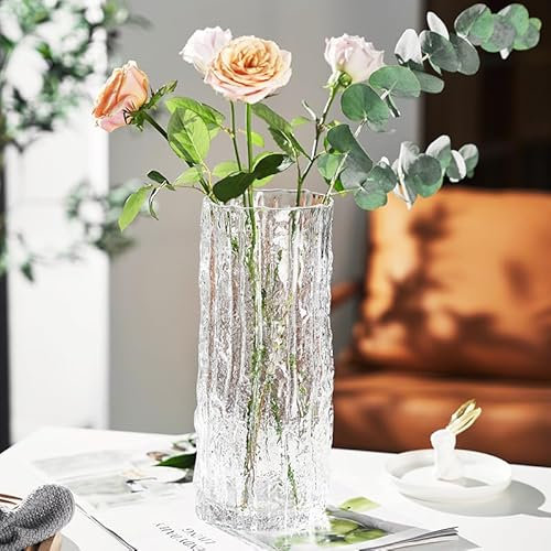 Vase, thickened glass vase, high footed glass vase, suitable for various scene decorations (24.5X9.5) transparent