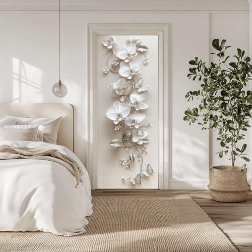 arricraft 2 Pcs Self-Adhesive Door Sticker, 80cmx200cm/31.5x78.7 3D Flower Butterfly Door Murals Stickers PVC Door Removable Wallpaper Decoration for Bedrooms ​Living Room
