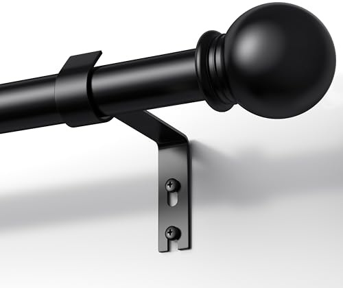 TRAROD Gardinenstange Schwarz 81-238cm, Vorhangstange Schwarz 16 mm Durchmesser, Metall Gardinenstange mit Kugelkopf Enden für Schlafzimmer, Wohnzimmer und Küchen, Schwarz Matt