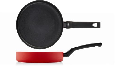 H&H, Padella, in alluminio, antiaderente, linea Flame, colore rosso, adatta atutti i piani cottura, lavabile in lavastoviglie, diametro 22 cm