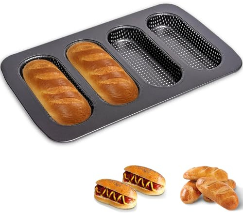 BLLREMIPSUR Mini vassoio per baguette, forato, per panini e panini, antiaderente, per panini e panini croccanti, 34,5 x 21,3 x 2,8 cm