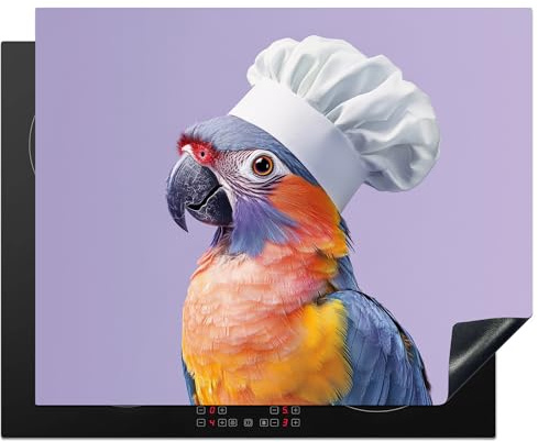 KitchenYeah© Protector Vitroceramica 65x52 cm Tapa para induccion Placa Encimera Cubre de Protectora Cocina Loro - Gorro de Cocinero - Púrpura - Bonito