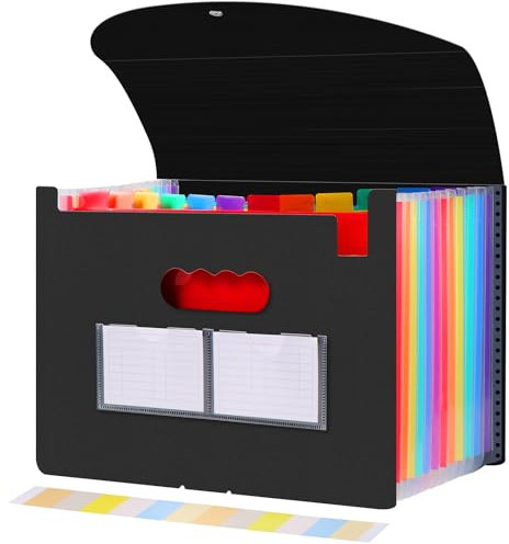 Diboniur Fächermappe A4 Dokumentenmappe mit 12 Fächer, Aktenordner Ordnungsmappe A4 Sortiermappe Bunte Dokumenten Organizer, Mappen Ordnersystem, Große Kapazität (Schwarz)
