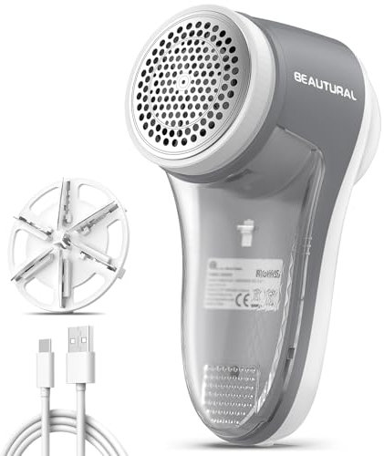 BEAUTURAL Leva Pelucchi Elettronico, Levapelucchi Ricaricabile tramite USB-C, con 6 Lame, Rimuove Pelucchi, Pallini e Pilling da Indumenti, Maglioni e Tessuti d’Arredo