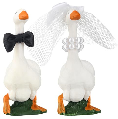 Honeydak Goose Couple Wedding Cake Topper Handmade Goose Figurines Animals Figures Decoration for Wedding Cake Ornament, Bride & Groom Engagement Anniversary, Funny Couple Statue Desk Decoration