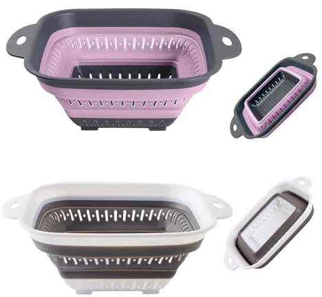 Passoire Cuisine Pliable,2 Passoires Télescopiques,Passoires Pliable en Silicones Rose et Bleu,Passoire Cuisine Silicones