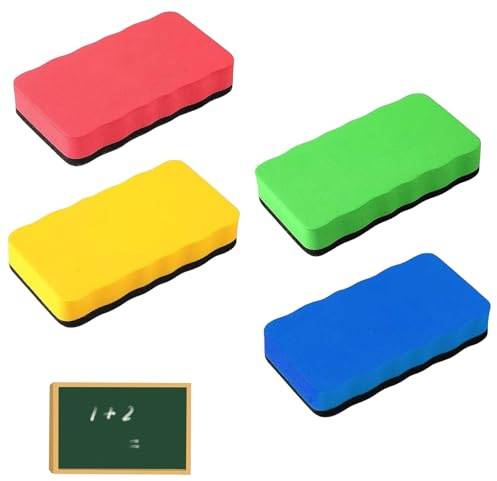 4 Pcs Magnetic Blackboard Brushes, Whiteboard Eraser Magnetic with Thick Felt Pad, Magnetic Whiteboard Erasers, Eraser White Board Erasers Sponge for Home, Office and Classrooms (4 Colors)