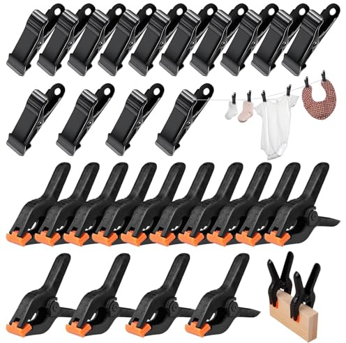 28 Piezas Pinzas de Sujeción y Abrazaderas Metálicas, Pequeñas Pinzas de Muelle, Pequeñas Pinza de cocodrilo, Fuerza de Sujeción Fuerte, para Talleres, Carpintería, Ropa, Fotos, Cortinas, Baño (Negro)