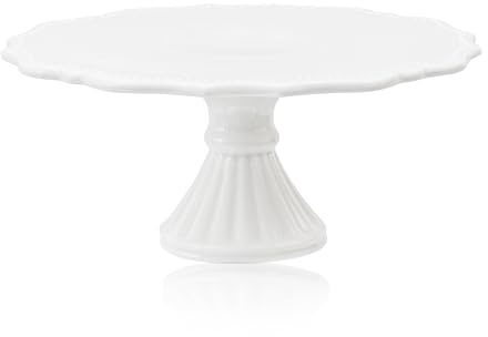 Omifun 10 Inch Cake Stand, Relief Round Dessert Cake Stand, Ceramic Cupcake Stand for Birthday, Wedding, Baby Shower, Tea Party and Other Celebrations(White)