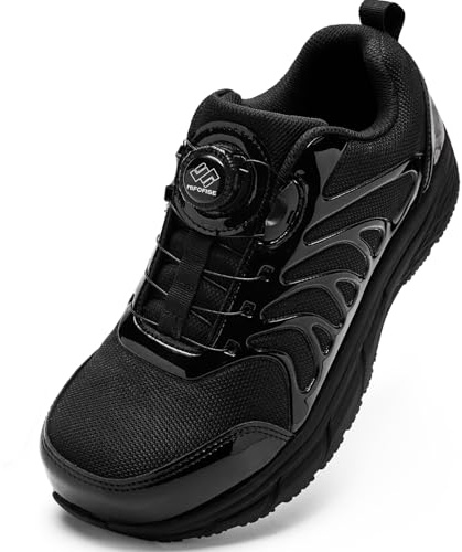 NIFOFISE Scarpe da ginnastica di sicurezza per uomo e donna, con punta in acciaio con allacciatura rapida sul quadrante, leggere, traspiranti, antiscivolo, ideali per magazzini, costruzioni