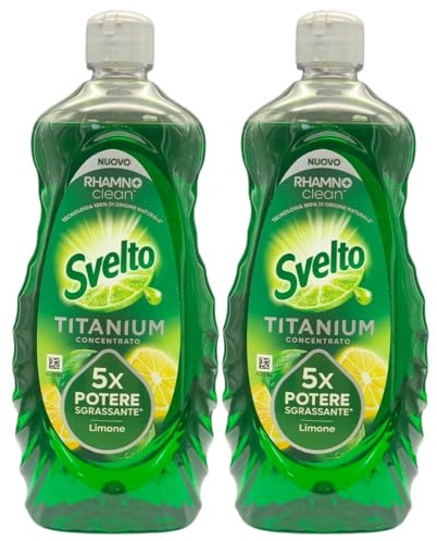 Detergente per Stoviglie a Mano, Titanium Concentrato, 5X Potere Sgrassante, 650ml, Disponibile in Varie Profumazioni (2 Unità, Limone)