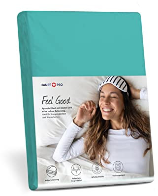 HANSE PRO Spann-Betttuch 140x200-160x220 cm I Spann-Bettlaken I Laken I für Boxspring-Betten und Wasserbetten I Steghöhe bis 30 cm I Premium-Qualität I Farbe Türkis