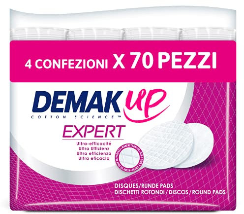Demak'up Expert dischetti struccanti in cotone, Maxi Formato 4 confezioni da 70 dischetti, 280 dischetti totali