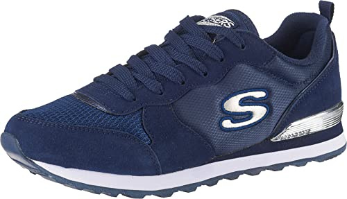 Skechers OG 85 Goldn Gurl, Zapatillas para Mujer, Navy Suede Mesh Nylon Silver Trim, 38.5 EU
