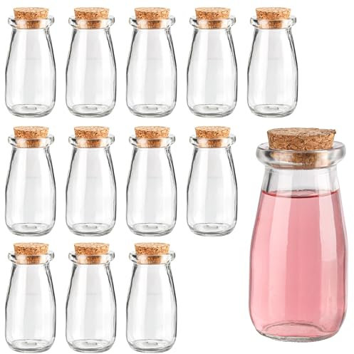 BELLE VOUS 12er Pack Mini Glasflaschen mit Korken - 100ml - Kleine Phiolen zum Befüllen Luftdichte Flaschen mit Korken für Hochzeitsgeschenke, Party, Küchengewürze und Marmelade