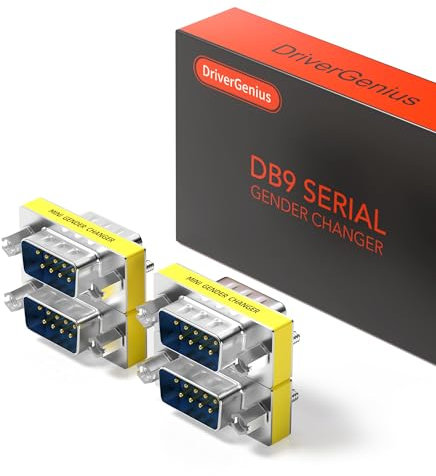 DriverGenius 9-Pin Cambiador de Género Serial DB9 - Adaptador RS232 Macho/Macho para Transferencia de Datos (4 Piezas/Paquete, RS232M2M-4A)