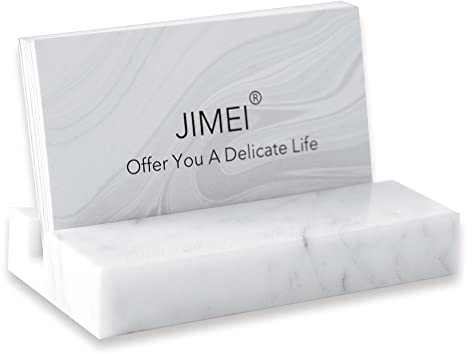 JIMEI Business Card Holder for Desk - Business Card Display Holder - Made of White Carrara Marble - Desk Organizer Stand for 25 Business Cards - Cute Office Desktop Accessory for Men and Women
