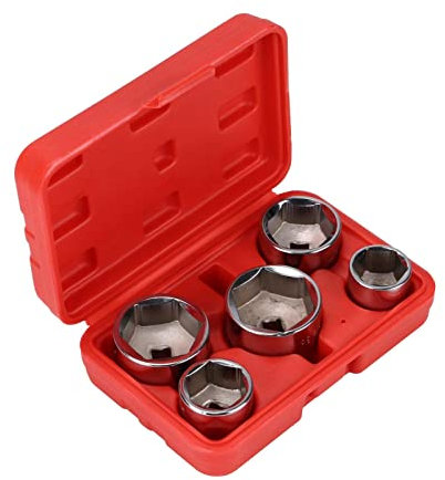 YORKING 5Pcs Oil Filter Socket 3/8 Drive 24-38mm Remover Socket Set Carbon Steel Oil Filter Cap Remover and Installer Tool for Automobile Oil Filter Disassembly Kit Tool