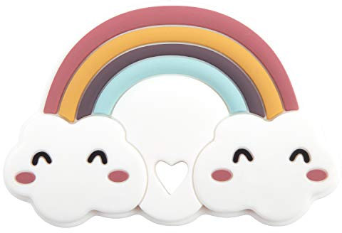 Bieco Silikon Regenbogen Beißring Baby, 9 cm | Ab 0 Monate | Zahnungshilfe Baby | Baby Greifling Regenbogen | Bunter Beissring für Baby zum Zahnen | Motorikspielzeug Baby | Beißring Silikon Baby