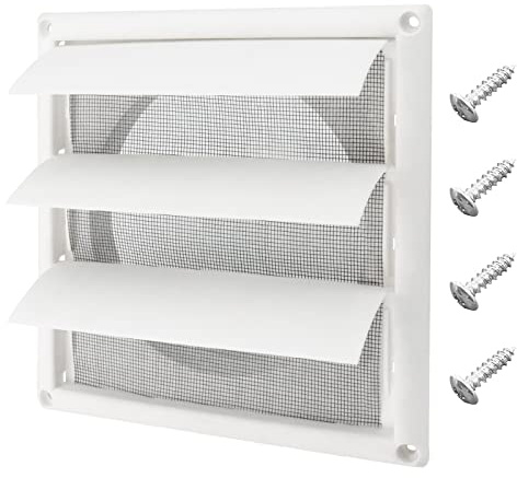 Blutoget 6 Louvered exhaust Vent Cover 8 x 8 Oversize dryer outlet cover for Exterior Wall Vent Hood Outlet Airflow - 6 Inch Vent Cover Exterior with 4 Vent Screen Screw (White)
