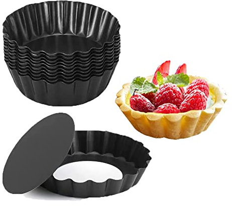 Tiamu 10 Stück Tarteform mit Hebeboden, Tartelette Förmchen Ø 8 cm, Mini Quicheform Backformen, Ei Torte Form Eier Kuchenform, Klein Cupcake Muffin Form Antihafte Törtchenform, Tart Dish Flan Tins