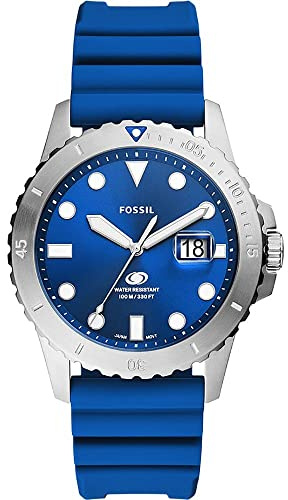 Fossil Blue uhr für Herren, Quarzwerk mit Edelstahl- oder Lederarmband, Dunkelblau, 42MM