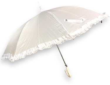 Ombrelli Domizio dal 1989 Ombrello Sposa Bianco con volant da Cerimonia Matrimonio Eventi - Ombrello Lungo Classico