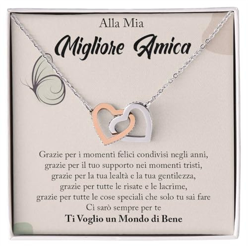 NONNA PROFESSIONISTA Collana Donna Alla mia MIgliore Amica Argento Idee Regali per lei Compleanno o Natale - Cofanetto con DEDICA incluso (Oro - Amica)