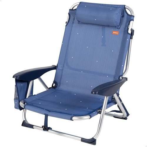 AKTIVE Chaise de plage pliante et inclinable 4 positions Bleu marine, Dimensions 51x45x76cm, Poids max. 110Kg, Matière aluminium, Anti-bascule, chaises de plage (62290)
