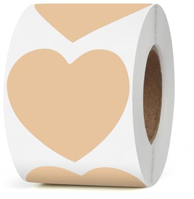 YIKIADA Khaki hjärta termoetiketter vinyl 50 mm självhäftande rulle presentklistermärken vattentät skrivare termoetiketter för logotyp streckkod bröllop årsdag alla hjärtans dag 500 stycken