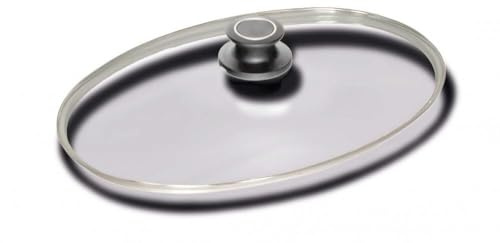 AMT Gastroguss Ovaler Glasdeckel mit Deckelknopf und AMT-Original-Banderole, 41 x 27 cm, passend Fischpfannen, AMZN-04127S-Z1-L2