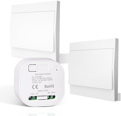 MOES Interruptor Inalámbricas Autoalimentado de Luz Conmutador RF433, 10A 2200W, Sin Cables Sin Bateria, Interruptor Pared con Receptor Lámpara Casa Iluminación(2 Interruptor 1 Receptor Kit)
